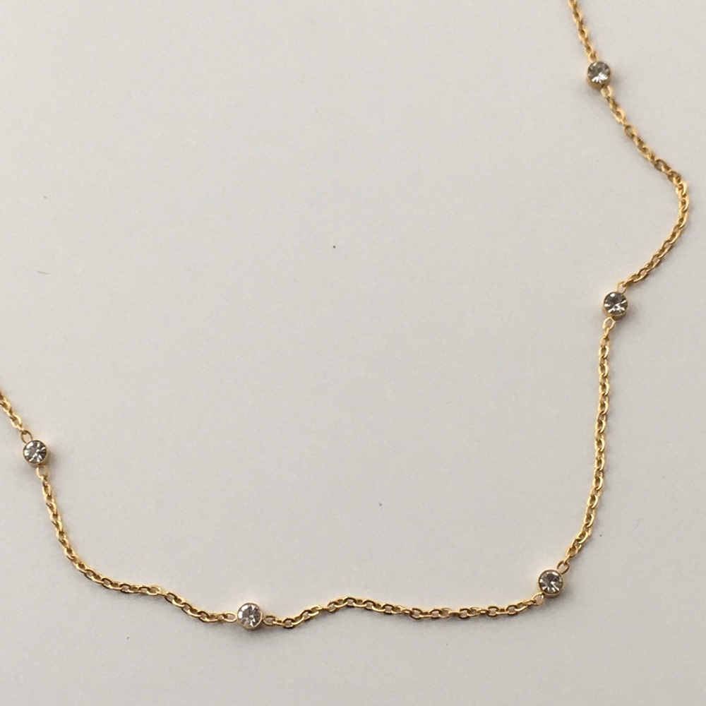 Gold Colored Simple Chain Necklace with Crystals